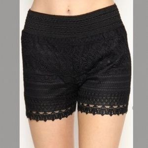 NEW Black Crochet Lace Shorts. Elastic waist/fully lined. Nice and comfortable!